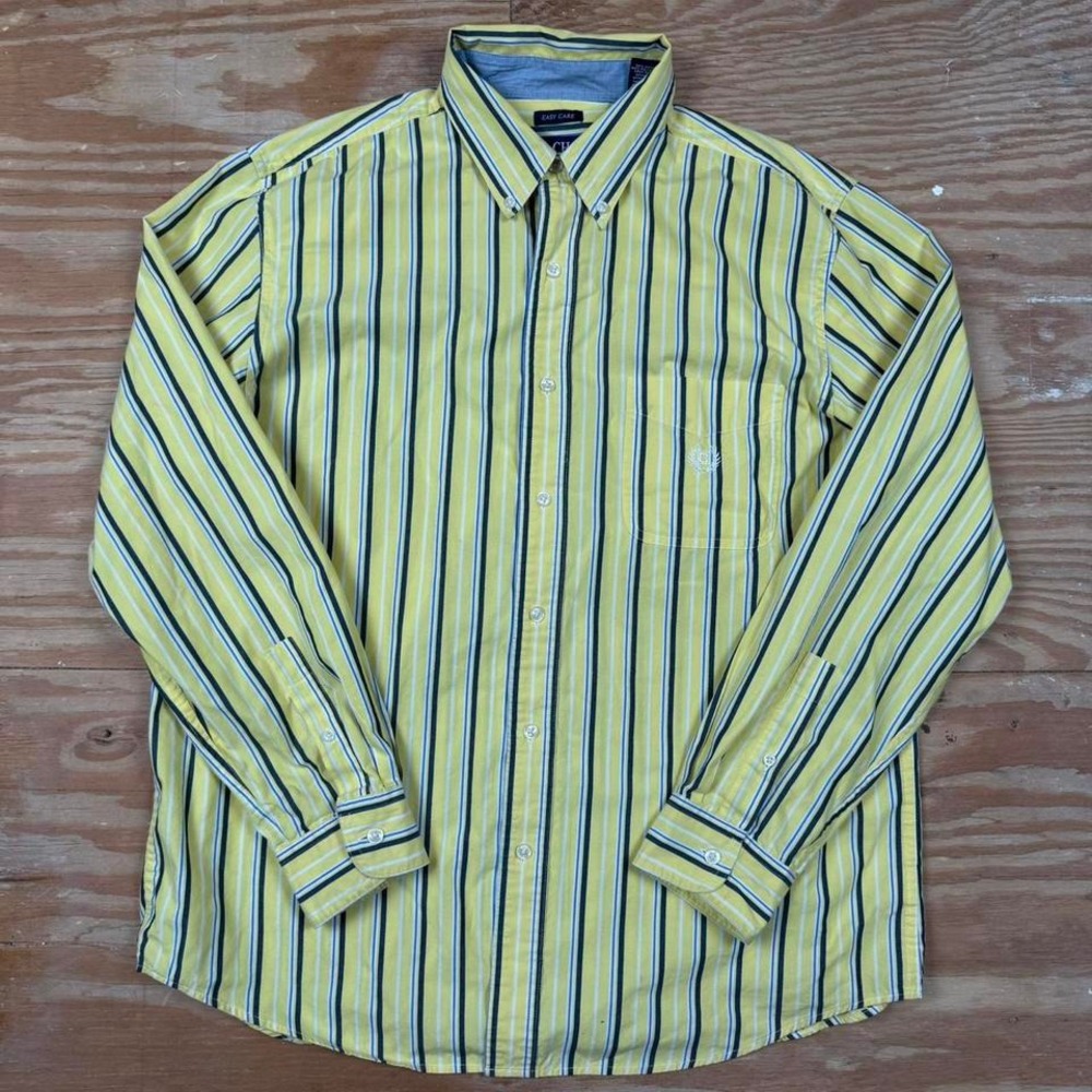 yellow striped chaps ralph lauren button up‎ shirt